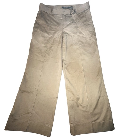Lauren Ralph Lauren Twill Belted Cropped Stylish Wide‎ Leg Pants Tan Size 0 - Picture 1 of 9